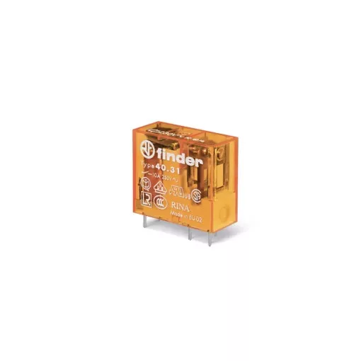 Finder 40.31.8.048.0001 miniatűr print/dugaszolható relé 1 váltóérintkező (CO) AgNi, 48V AC (50/60 Hz) vezerlőfeszültség, 10A folytonos áram, 3,5mm lábkiosztás - bemártó tisztításra alkalmas (RT III)