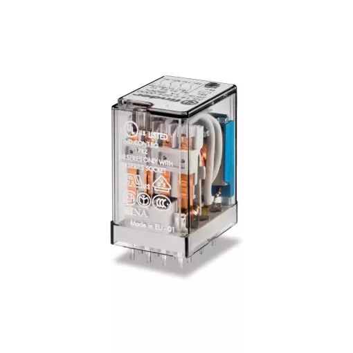 Finder 55.14.8.048.0000 Miniatűr ipari relé 4 váltóérintkező (CO) AgNi, 48V AC (50/60 Hz) vezerlőfeszültség, 7A folytonos áram, NYÁK-ba forrasztható - alapváltozat