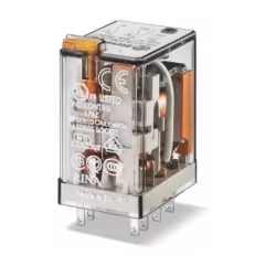   Finder 55.32.8.110.0054 Miniatűr ipari relé 2 váltóérintkező (CO) AgNi, 110V AC (50/60 Hz) vezerlőfeszültség, 10A folytonos áram, foglalatba dugaszolható - zárható teszt nyomógomb + LED (AC) + mechanikus kapcsolási állapot látjelzés