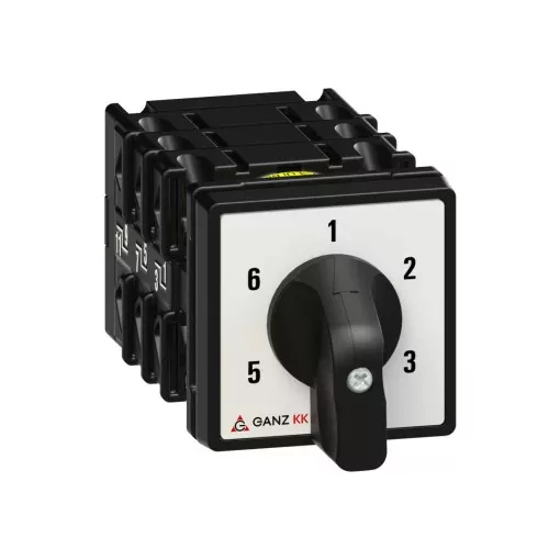 Ganz KK KK0-20-6037 kézi nyitott fokozatkapcsoló, 1-2-3-4-5-6 állás, 1P, 20A, IP20/44, 690V, 5,5kW kapcsolható teljesítmény(AC-3,400V), 48x48x100mm ( Ganz 1AC6037AA00M30 )