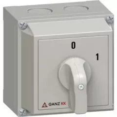   Ganz KK KKM0-20-6001 kézi tokozott BE-KI kapcsoló, 0-1 állás, 2P, 20A, IP65, 690V, 5,5kW kapcsolható teljesítmény(AC-3,400V), 88x88x101mm ( Ganz 3AC6001XB00S20 )