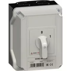   Ganz KK KKM2-80-6002 kézi tokozott BE-KI kapcsoló, 0-1 állás, 3P, 80A, IP65, 690V, 25kW kapcsolható teljesítmény(AC-3,400V), 125x162x135mm ( Ganz 902-6002-842 )