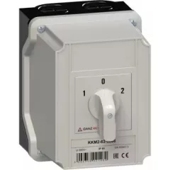   Ganz KK KKM2-63-6008 kézi tokozott irányváltó motorkapcsoló, 1-0-2 állás, 3P, 63A, IP65, 690V, 22kW kapcsolható teljesítmény(AC-3,400V), 125x162x152mm ( Ganz 903-6008-742 )
