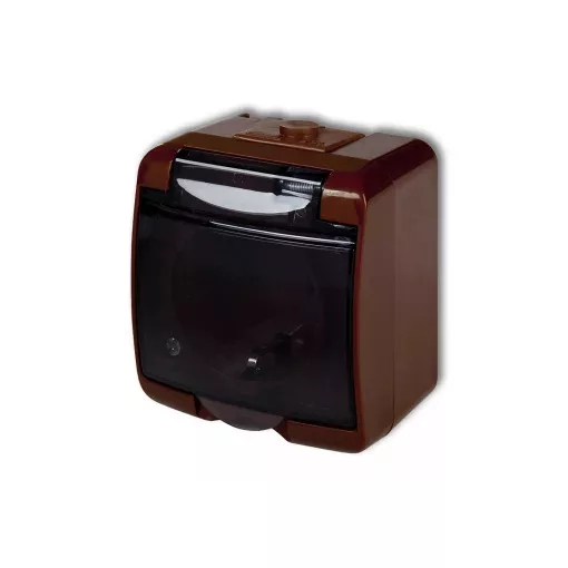 GAO Aquastar földelt dugalj, átlátszó csapfedeles, IP54, barna ( 22111B )
