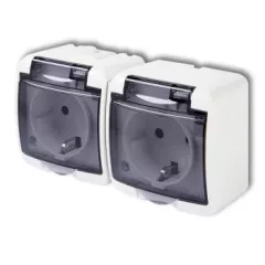   GAO Aquastar 2-es földelt dugalj, átlátszó csapfedeles, IP54, fehér ( 22121 )