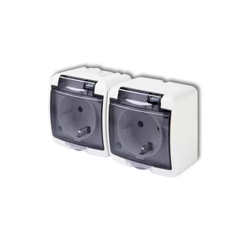 GAO Aquastar 2-es földelt dugalj, átlátszó csapfedeles, IP54, fehér ( 22121 )