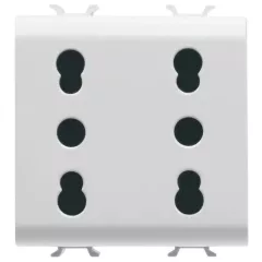   Gewiss Chorus GW10208 földelt csatlakozóaljzat (dugalj - Olasz szabvány), 2x2P+F, fehér burkolattal, 2 modul, csavaros bekötés, keret nélkül, süllyesztett, 16A 250V (Gewiss GW10208)