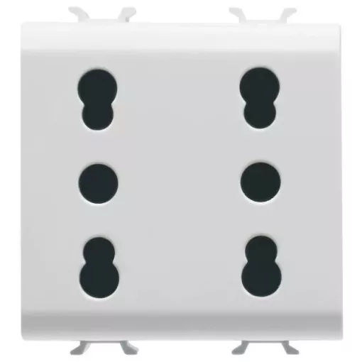 Gewiss Chorus GW10208 földelt csatlakozóaljzat (dugalj - Olasz szabvány), 2x2P+F, fehér burkolattal, 2 modul, csavaros bekötés, keret nélkül, süllyesztett, 16A 250V (Gewiss GW10208)