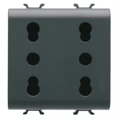   Gewiss Chorus GW12208 földelt csatlakozóaljzat (dugalj - Olasz szabvány), 2x2P+F, fekete burkolattal, 2 modul, csavaros bekötés, keret nélkül, süllyesztett, 16A 250V (Gewiss GW12208)