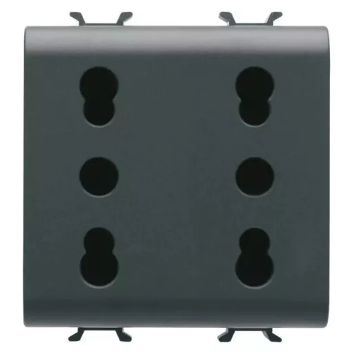 Gewiss Chorus GW12208 földelt csatlakozóaljzat (dugalj - Olasz szabvány), 2x2P+F, fekete burkolattal, 2 modul, csavaros bekötés, keret nélkül, süllyesztett, 16A 250V (Gewiss GW12208)