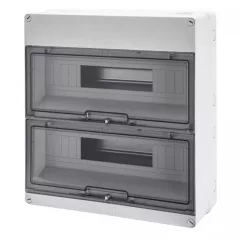   Gewiss GW40009 műanyag kiselosztó 36 modul, 2 sor, átlátszó ajtóval, IP55, 1000V DC, UV álló, falon kívüli - 400x376x135,5 mm (Gewiss GW40009)