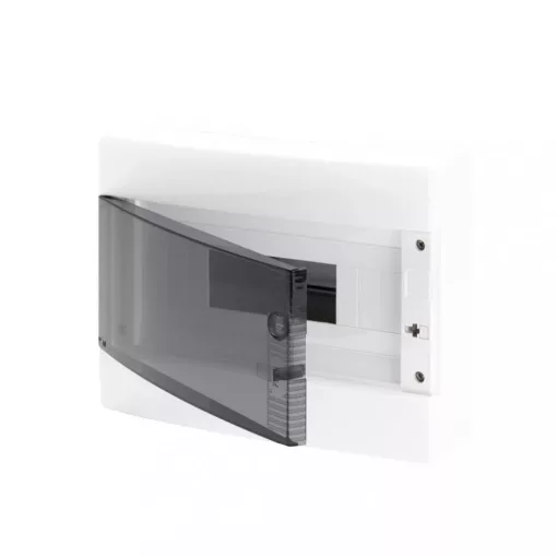 Gewiss GW40043BS műanyag kiselosztó 8 modul, 1 sor, átlátszó ajtóval, IP40, falon kívüli - PE és N sínnel - 180x210x100 mm (Gewiss GW40043BS)