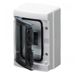   Gewiss GW40101 műanyag kiselosztó 4 modul, 1 sor, átlátszó ajtóval, IP65, falon kívüli - 210x143x100 mm (Gewiss GW40101)