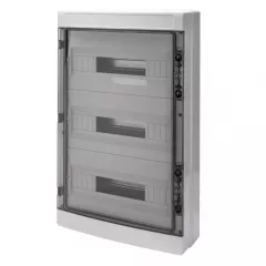   Gewiss GW40108BD műanyag kiselosztó 54 modul, 3 sor, átlátszó ajtóval, IP65, falon kívüli - PE és N sínnel - 655x410x140 mm (Gewiss GW40108BD)