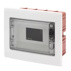   Gewiss GW40604BS műanyag kiselosztó 8 modul, 1 sor, átlátszó ajtóval, IP40, téglafalba süllyesztett - PE és N sínnel - 193x240x97 mm (fal kivágás 162x200x85mm) (Gewiss GW40604BS)