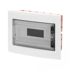   Gewiss GW40608BS műanyag kiselosztó 18 modul, 1 sor, átlátszó ajtóval, IP40, téglafalba süllyesztett - PE és N sínnel - 310x465x101 mm (fal kivágás 260x427x85mm) (Gewiss GW40608BS)