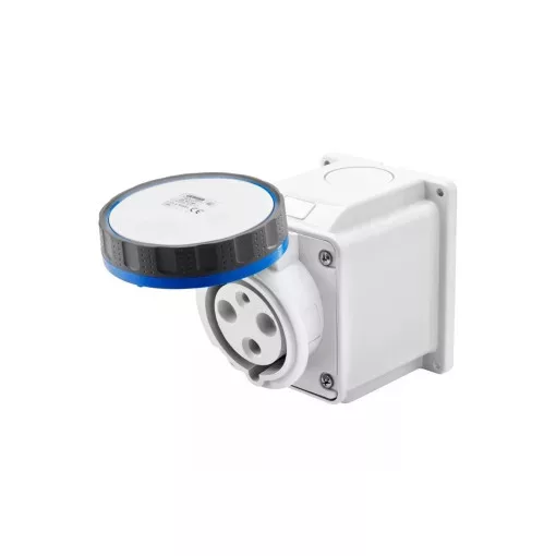 Gewiss GW63448 ipari csatlakozó rögzíthető dugalj 10º ferde 3P (2P+F) 63A IP67, 200-250V 50/60 Hz, csavaros csatlakozás