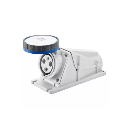Gewiss GW63522 ipari csatlakozó rögzíthető dugalj 90° 3P (2P+F) 63A IP67, 200-250V 50/60 Hz, csavaros csatlakozás