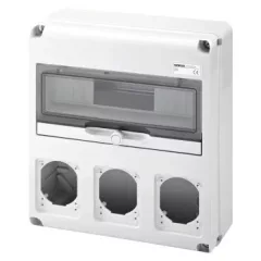   Gewiss GW68005N – Q-DIN 14 Ipari Elosztódoboz – 14 DIN Modul – 3 IEC 309 16/32A IP44/67 csatlakozóperemekkel – IP65 – Szürke RAL 7035