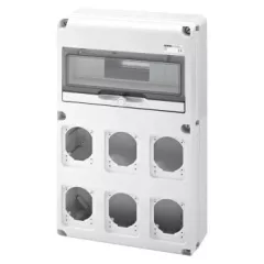   Gewiss GW68008N – Q-DIN 14 Ipari Elosztódoboz – 14 DIN Modul – 6 IEC 309 16/32A IP44/67 csatlakozóperemekkel – IP65 – Szürke RAL 7035