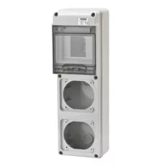   Gewiss GW68018N – Q-DIN 5 Ipari Elosztódoboz – 5 DIN Modul – 2 IEC 309 16A IP44/67 csatlakozóperemekkel – IP65 – Szürke RAL 7035