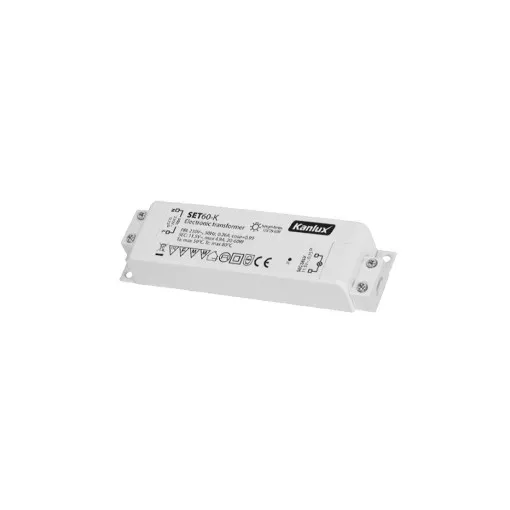 Kanlux 1425 SET 60-K elektronikus transzformátor 12V-os halogén izzók táplálásához, zárlat és túlterhelés elleni védelem, hőbiztosítékkal, 39x20mm, 20 - 60W teljesítmény, IP20 (Kanlux 1425)