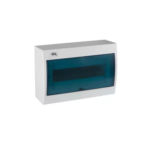 Kanlux 23612 KDB-S12T KDB műanyag kiselosztó, 12 modul, 1 sor, IP30, kék színű átlátszó ajtóval, falon kívüli (Kanlux 23612)