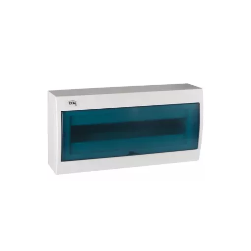 Kanlux 23613 KDB-S18T KDB műanyag kiselosztó, 18 modul, 1 sor, IP30, kék színű átlátszó ajtóval, falon kívüli (Kanlux 23613)