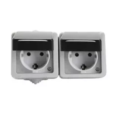  Kanlux 27131 TEKNO 05-1248-143 földelt dupla csatlakozóaljzat, 2x2P+F, gyermekvédelemmel, vízszintes elhelyezéssel, fekete, csavaros bekötés, 16A - 250V~ (Kanlux 27131)