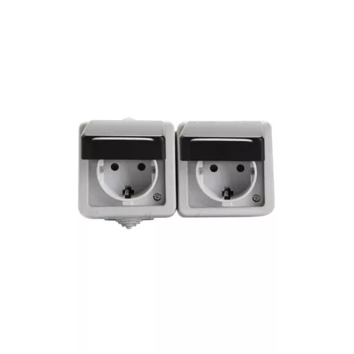 Kanlux 27131 TEKNO 05-1248-143 földelt dupla csatlakozóaljzat, 2x2P+F, gyermekvédelemmel, vízszintes elhelyezéssel, fekete, csavaros bekötés, 16A - 250V~ (Kanlux 27131)