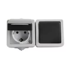   Kanlux 27132 TEKNO 05-3128-143 földelt csatlakozóaljzat és egypólusú kapcsoló(101), gyermekvédelemmel, vízszintes elhelyezéssel, fekete, csavaros bekötés, 10AX - 250V~/16A - 250V~ (Kanlux 27132)