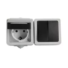   Kanlux 27133 TEKNO 05-3528-143 földelt csatlakozóaljzat és csillárkapcsoló(105), gyermekvédelemmel, vízszintes elhelyezéssel, fekete, csavaros bekötés, 10AX - 250V~/16A - 250V~ (Kanlux 27133)