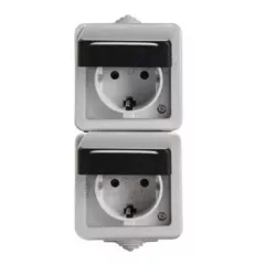   Kanlux 27134 TEKNO 05-2228-143 földelt dupla csatlakozóaljzat, 2x2P+F, gyermekvédelemmel, függőleges elhelyezéssel, fekete, csavaros bekötés, 10AX - 250V~/16A - 250V~ (Kanlux 27134)