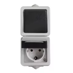   Kanlux 27135 TEKNO 05-3129-143 földelt csatlakozóaljzat és egypólusú kapcsoló(101), gyermekvédelemmel, függőleges elhelyezéssel, fekete, csavaros bekötés, 16A - 250V~ (Kanlux 27135)