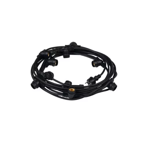 Kanlux 35754 GRL 11M10E27-B kültéri fényfüzér girland fekete színben, 11000mm hosszúság, 10db E27 foglalat, 10x max 10W teljesítmény, IP44 védettséggel, 220-240V ( Kanlux 35754 )