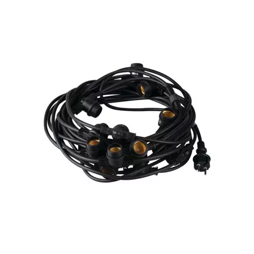 Kanlux 35758 GRL 15M15E27-B kültéri fényfüzér girland fekete színben, 15000mm hosszúság, 15db E27 foglalat, 15x max 10W teljesítmény, IP44 védettséggel, 220-240V ( Kanlux 35758 )