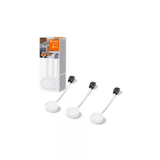 LEDVANCE LED Spot Puck beltéri rejtett lámpatest fehér színben, 250lm, 3W, IP20, 3000K, átmérő: 19mm 3db-os csomag ( 4058075791565 )