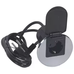   Legrand 054082 Összeszerelt asztali kábelrendező 2P+F csatlakozóaljzattal, rozsdamentes acélkeret és fekete mechanizmus, 1x2P+F csatlakozóaljzat fedéllel, 2 m tápkábel 2P+F dugóval ( Legrand 054082 )