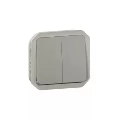   Legrand Plexo 55 069525L vízmentes IP55 dupla váltóérintkezős kapcsoló (106+6), szürke burkolattal, ( szerelhető kivitel ), 10A 250V, Legrand 069525L