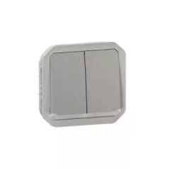   Legrand Plexo 55 069526L vízmentes IP55 dupla váltóérintkezős kapcsoló (106+6), szürke burkolattal, jelzőfénnyel , ( szerelhető kivitel ), 10A 250V, Legrand 069526L