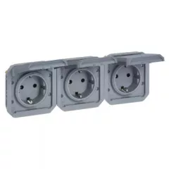   Legrand Plexo 55 069578L vízmentes IP55 csatlakozóaljzat (dugalj) 3X2P+F csapófedéllel, vízszintes, szürke burkolattal, csapófedéllel, ( szerelhető kivitel ), 16A 250V, Legrand 069578L