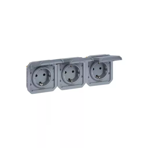 Legrand Plexo 55 069578L vízmentes IP55 csatlakozóaljzat (dugalj) 3X2P+F csapófedéllel, vízszintes, szürke burkolattal, csapófedéllel, ( szerelhető kivitel ), 16A 250V, Legrand 069578L