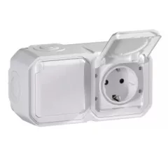   Legrand Plexo 55 069772L vízmentes IP55 csatlakozóaljzat (dugalj) 2X2P+F csapófedéllel, vízszintes , fehér burkolattal, kerettel, csapófedéllel, falon kívüli ( összeszerelt ), 16A 250V, Legrand 069772L