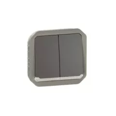   Legrand Plexo 55 069806L vízmentes IP55 dupla váltóérintkezős kapcsoló (106+6), antracit burkolattal, kerettel, jelzőfénnyel , süllyesztett kivitel ( összeszerelt ), 10A 250V, Legrand 069806L
