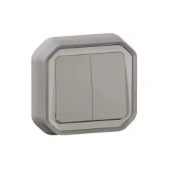   Legrand Plexo 55 069815L vízmentes IP55 dupla váltóérintkezős kapcsoló (106+6), szürke burkolattal, kerettel, süllyesztett kivitel ( összeszerelt ), 10A 250V, Legrand 069815L
