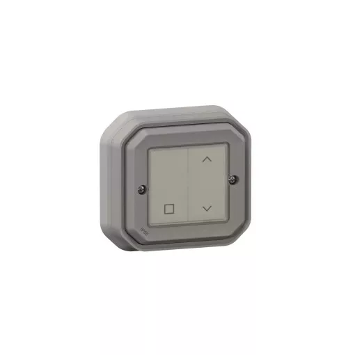 Legrand Plexo 55 069873L vízmentes IP55 Netatmo okos vezeték nélküli redőny/zsaluzia kapcsoló, szürke burkolattal, kerettel, süllyesztett kivitel ( összeszerelt ), Legrand 069873L