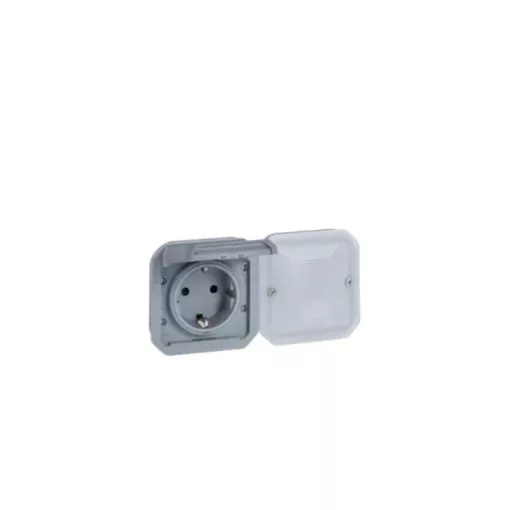 Legrand Plexo 55 069877L vízmentes IP55 Netatmo okos csatlakozóaljzat 2P+F (végrehajtó), szürke burkolattal, kerettel, süllyesztett kivitel ( összeszerelt ), 16A 250V, Legrand 069877L