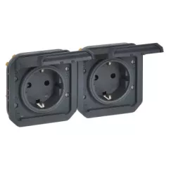   Legrand Plexo 55 069879L vízmentes IP55 csatlakozóaljzat (dugalj) 2X2P+F csapófedéllel, vízszintes , antracit burkolattal, kerettel, csapófedéllel, süllyesztett kivitel ( összeszerelt ), 16A 250V, Legrand 069879L