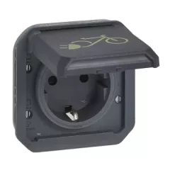   Legrand Plexo 55 069886L vízmentes IP55 csatlakozóaljzat (dugalj) 2P+F csapófedéllel, antracit burkolattal, elektromos kerékpárok töltéséhez, kerettel, csapófedéllel, süllyesztett kivitel ( összeszerelt ), 16A 250V, Legrand 069886L