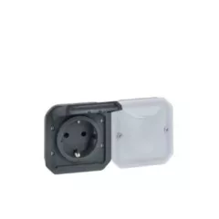   Legrand Plexo 55 069897L vízmentes IP55 Netatmo okos csatlakozóaljzat 2P+F (végrehajtó), antracit burkolattal, kerettel, süllyesztett kivitel ( összeszerelt ), 16A 250V, Legrand 069897L